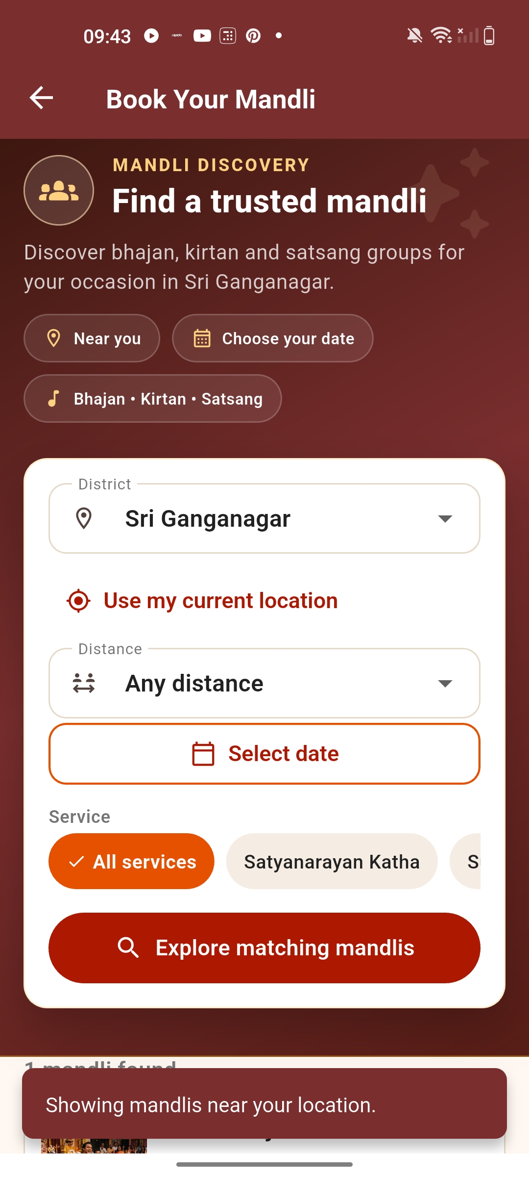 Search for trusted Mandlis by location, date and service