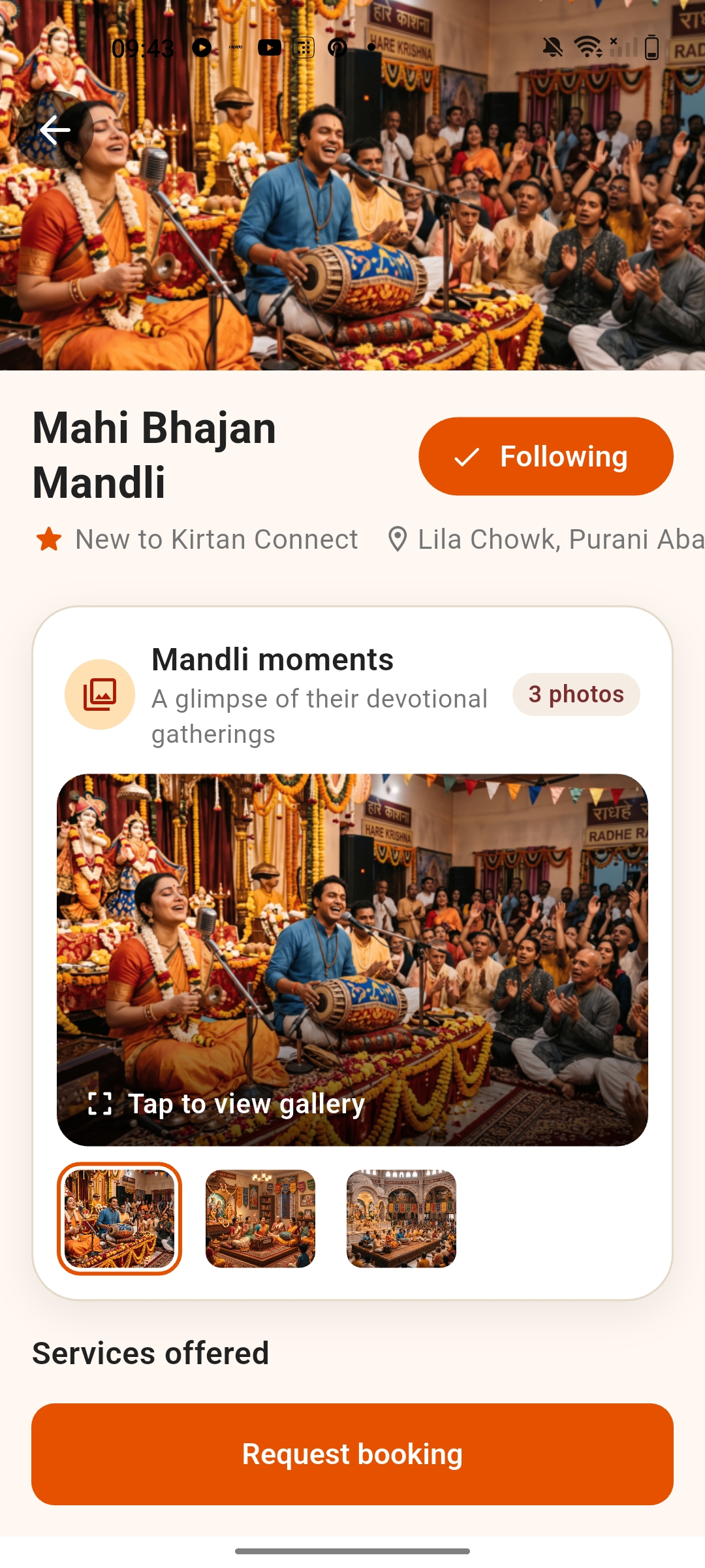 Public Mandli profile with photos and booking option